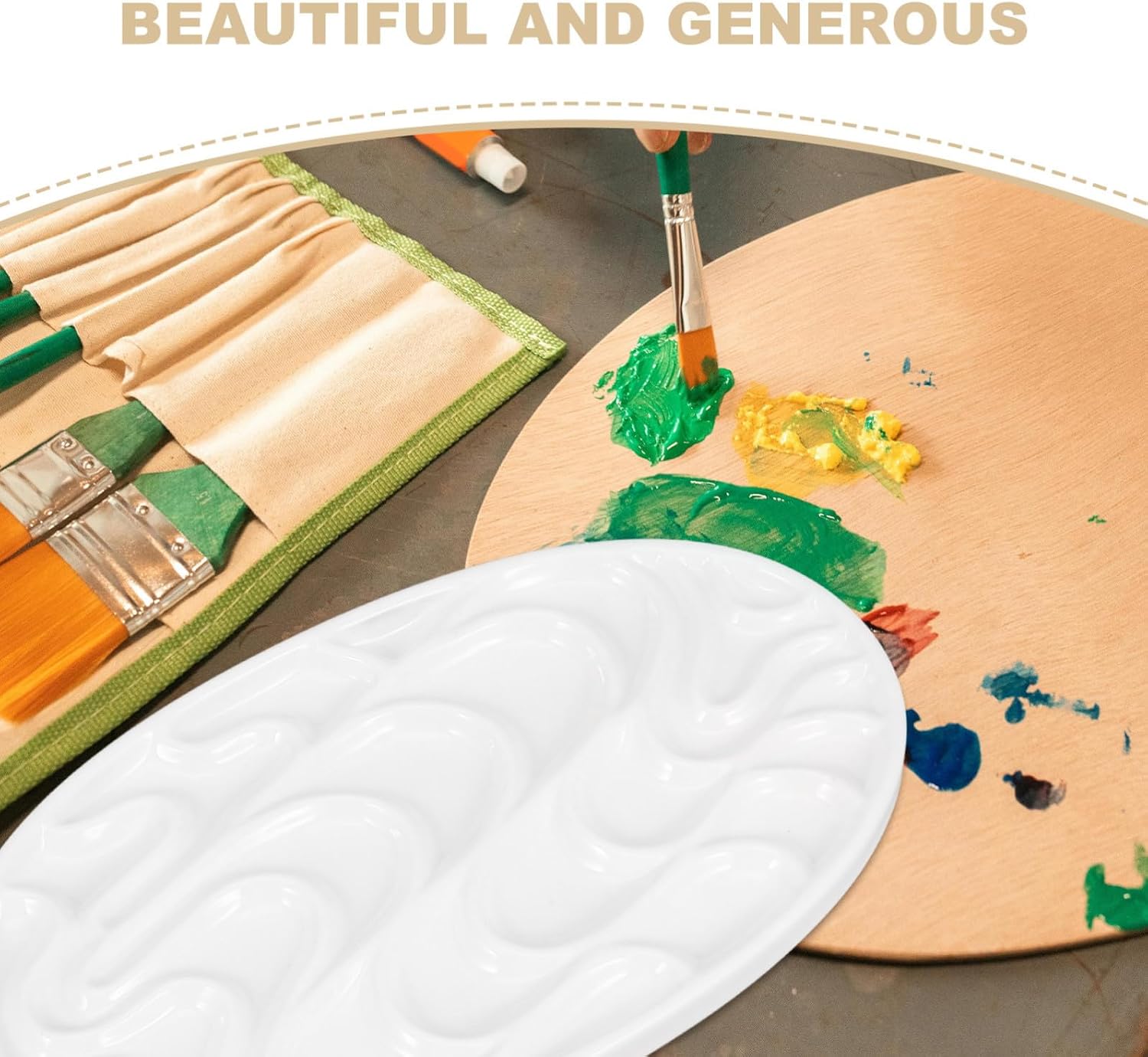 OSALADI Imitation Porcelain Watercolor Palette Oval Thickened White Paint Mixing Tray for Artists Watercolor Painting and Travel Use
