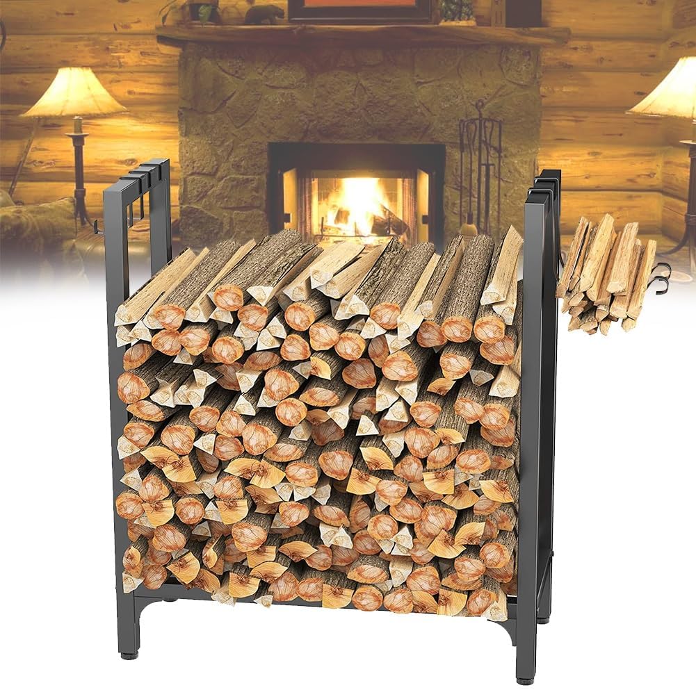 Heavy Duty Firewood Storage Rack, Metal Fire Wood Rack, Stable Stand, Easy to Assemble for Indoor Fireplace Hearth or Outdoor Patio,B