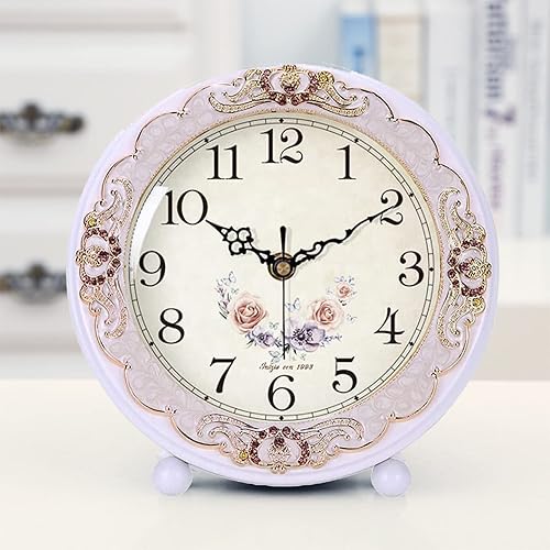 Miniatura 2 de Justup Reloj de mesa vintage de madera, estilo retro europeo sin tictac para repisa o escritorio, funciona con baterías, movimiento silencioso de