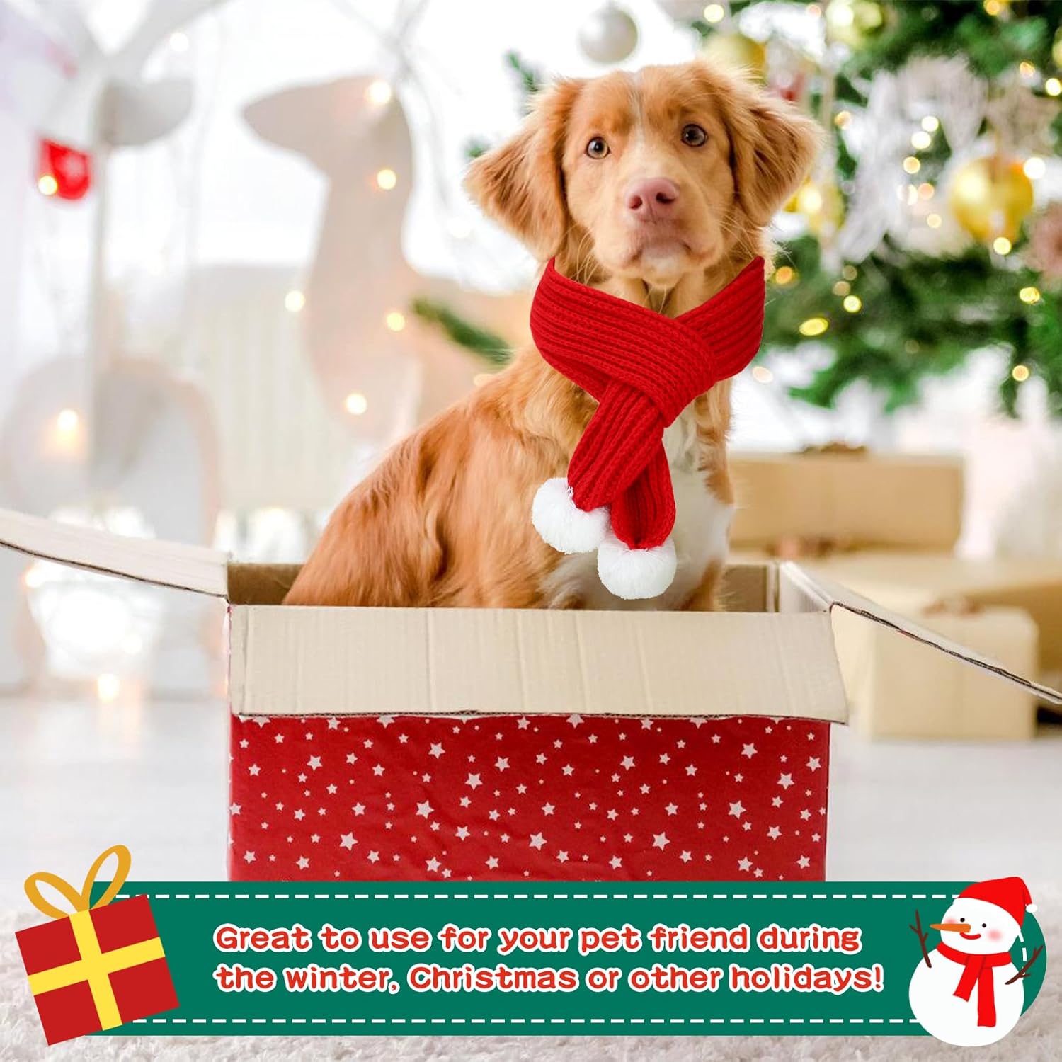 HYLYUN Christmas Pet Scarf 2 Pieces Knitted Pet Collar Winter Cat Neck Warmer Red Green Pet Scarf Puppy Cat Costume Accessories Mini Knitted Scarf for Small to Medium Sized Pets 9