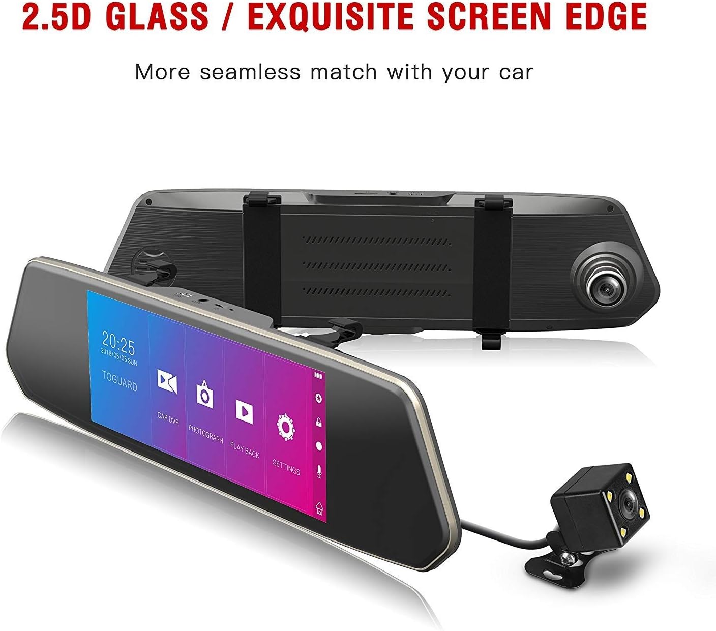 Dual Lens Car Camera, Rear View Reverse Mirror Backup Camera, 1080P Full HD Dash Cam Car Recorder DVR with 7 Inch Screen, 120 Degree Wide Angle Lens with G-Senor