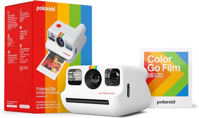 Go Generation 2 - Mini Instant Camera + Film Bundle (16 Photos Included) - White (6282) | Polaroid Go Gen 2 Camera Plus Color Go Film, USB-C Cable, Wrist Strap, Guides, (16 Photos Included)