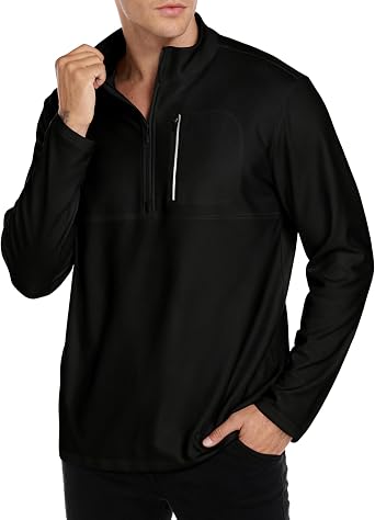 Mens 1/4 Zip Pullover Thermal Long Sleeve Shirt Quarter Zip Turtleneck Fleece Sweatshirts for Athletic Running Golf
