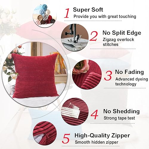 Vista 165 de Home Brilliant - Juego de 2 fundas de almohada de 24 x 24 pulgadas / 61 x 61 cm., de terciopelo de pana a rayas, cojín cuadrado decorativo, funda