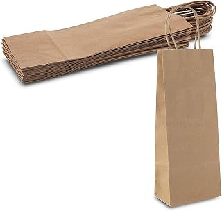 MT Products Brown Paper Wine Bags with Handle 5.25" x 3.25" x 13.13" - Liquor Gift Bag - Case of 504