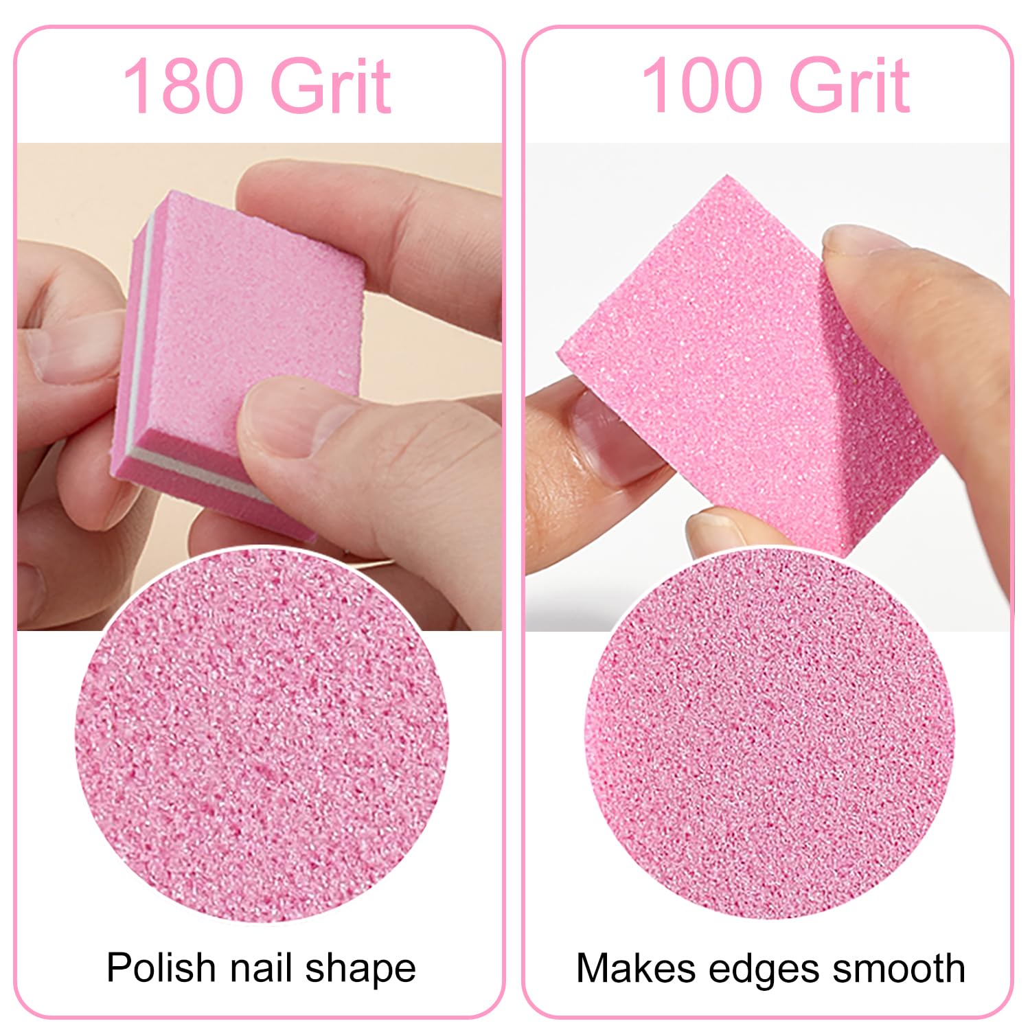 30 Pezzi Buffer per Unghie, Nail Buffer Quadrato Spugna Buffer Unghie Professionale, Adatti per Unghie in Gel e Unghie Acriliche(Rosa)