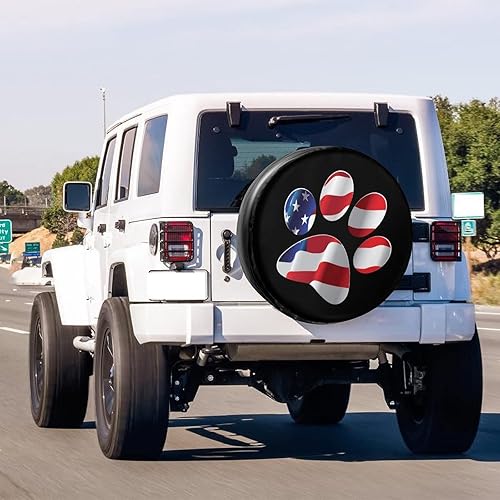 Miniatura 5 de Foruidea Paws - Cubierta de neumático de repuesto con bandera estadounidense de EE. UU., cubierta de neumático de piel sintética para remolque, RV,