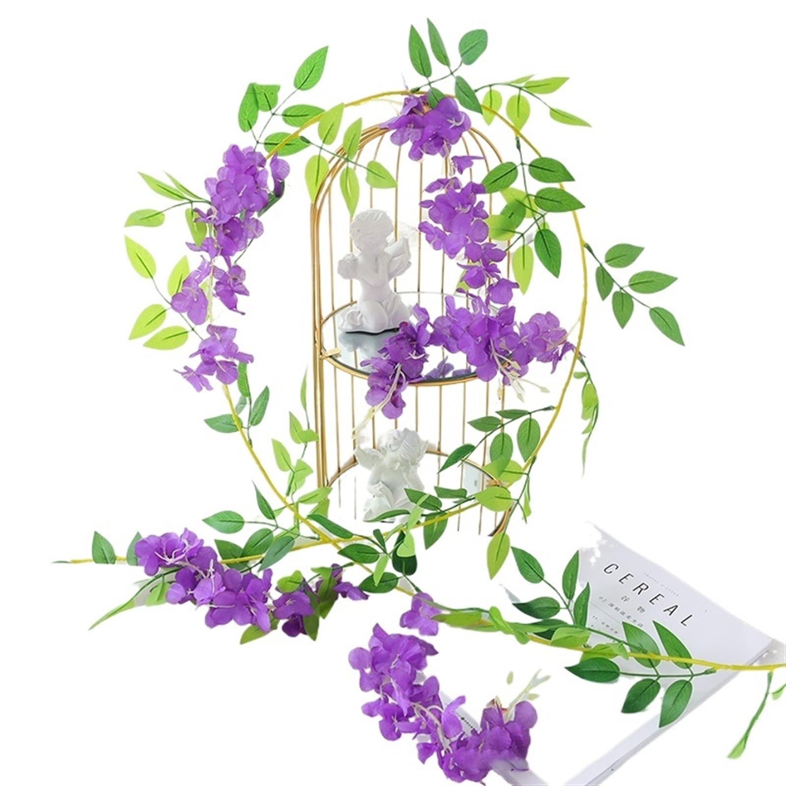 NDSJAIE Artificial Flower Vine 2M Artificial Wisteria Flowers Garland Vine Silk Hanging Flower for Home Garden Outdoor Ceremony Wedding Arch Floral Decoration For decoration(Purple)