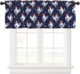 Valances for Windows Vintage Americana Patriotic Chicken Rod Pocket Kitchen Curtain Valances, Light Filtering Short Window Valance Curtains Topper for Bathroom Laundry Room, 54x18 Inch, 1 Panel