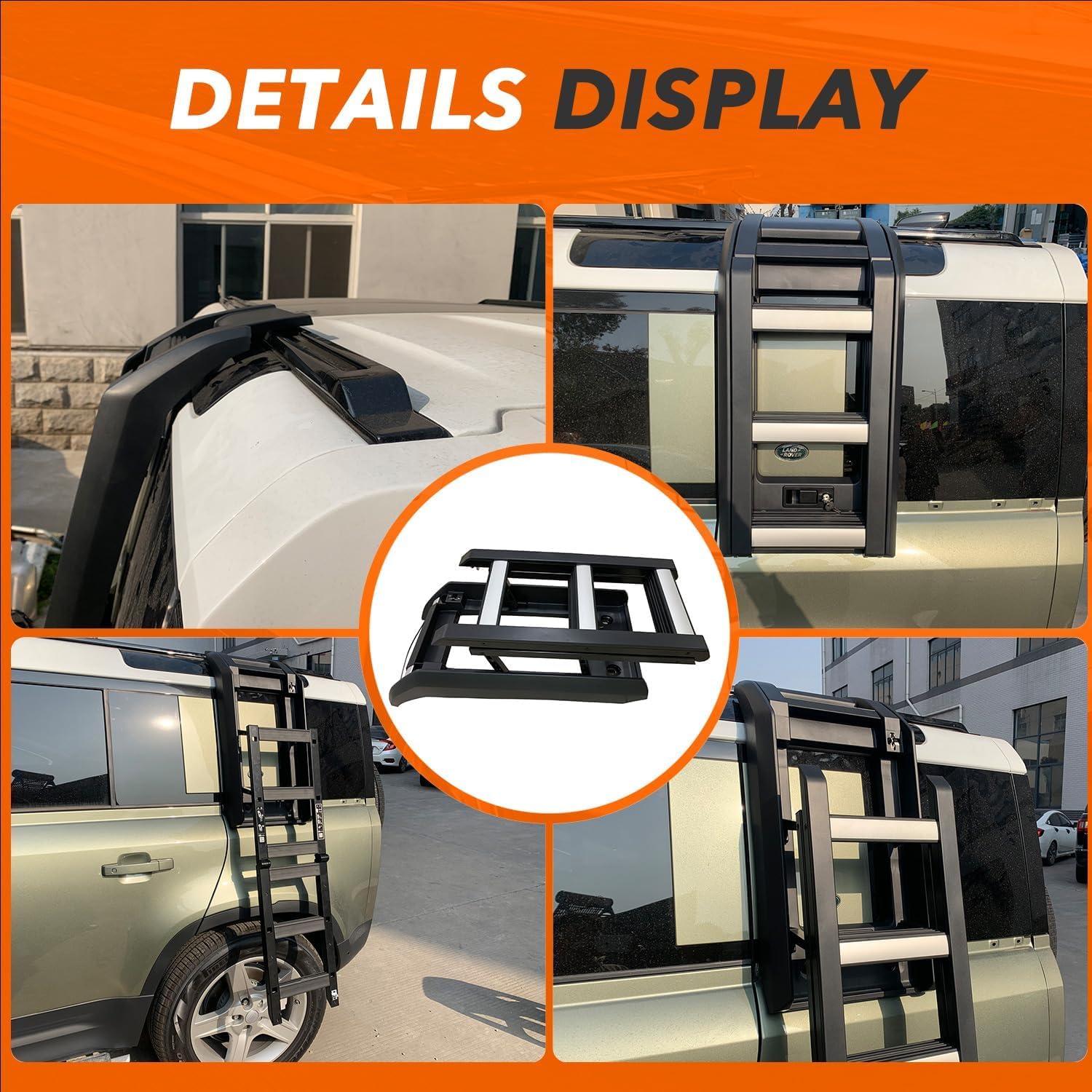 OEM Style Foldable Side Ladder for 2020-2026 Land Rover Defender 110, Black Rear Tailgate Climbing Ladder, Durable Portable Vehicle Accessory