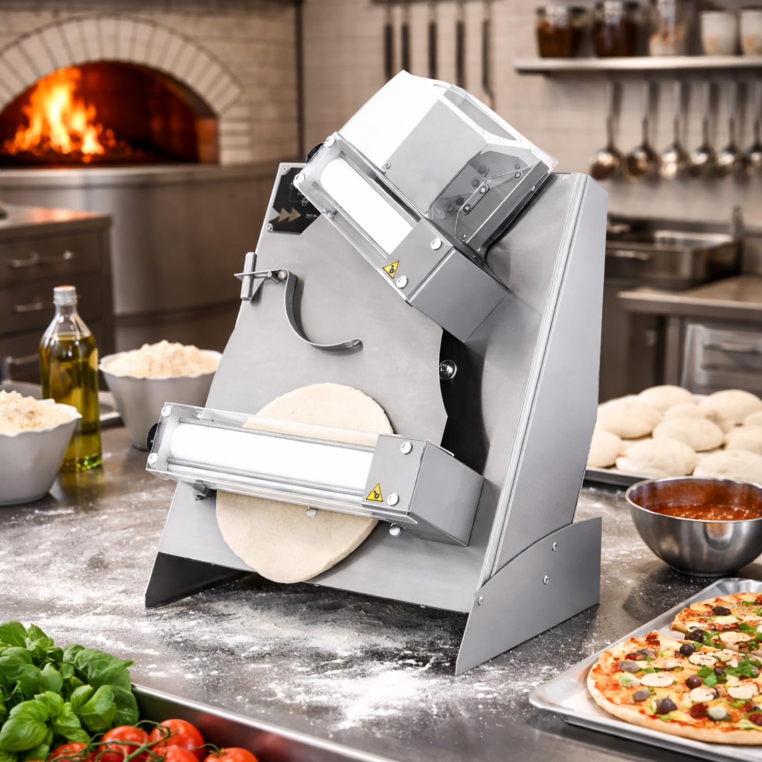 Façonneuse à Pizza Électronique 2 Rouleaux - Laminoir et Formeuse à Pizza - Ø 40 cm - Touch & Go - Acier Inox - Précision et Rapidité - Idéale pour Pizzerias et Restaurants