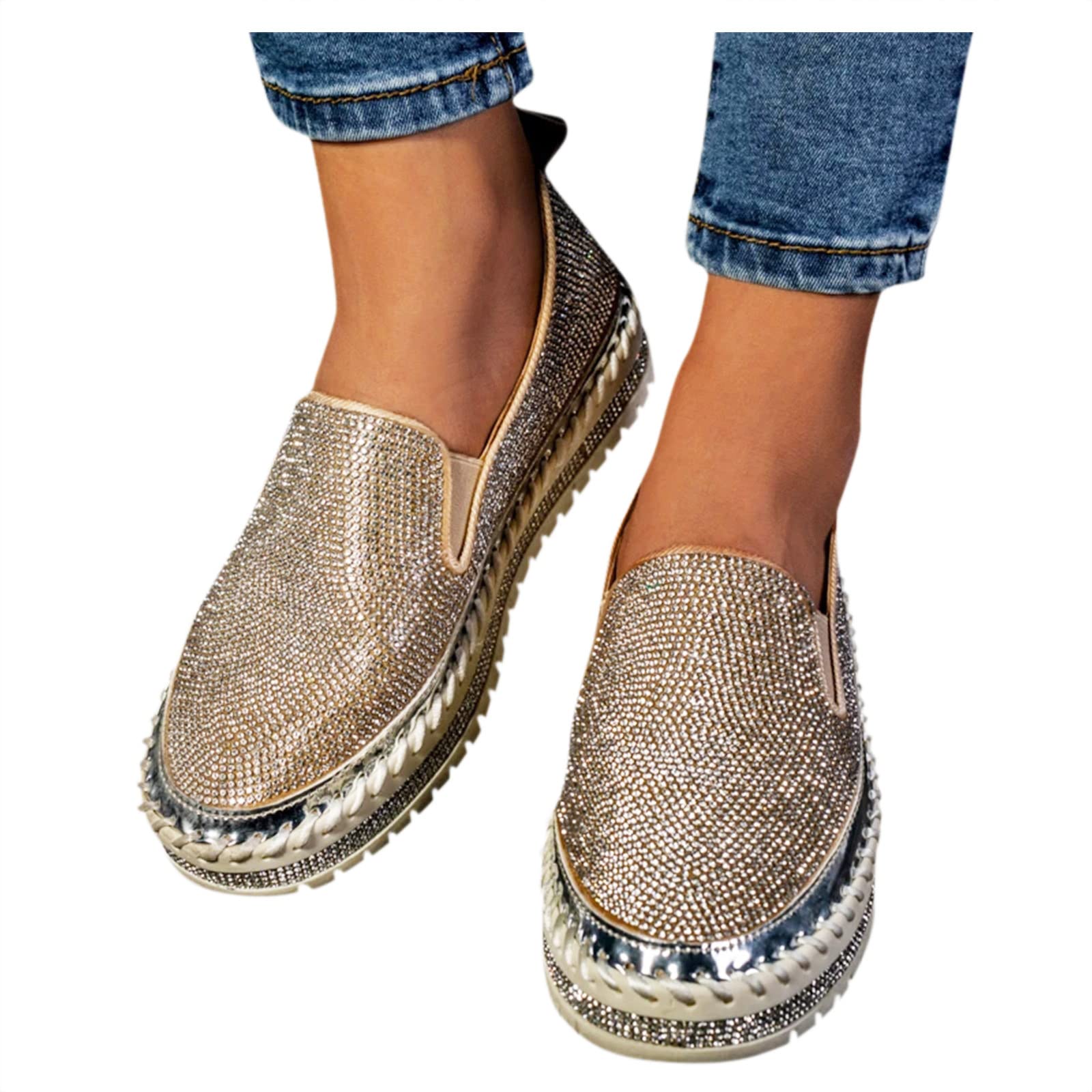 Walkingschuhe Damen Freizeitschuhe Plattform Sneaker Slip-On Damenschuhe Joggingschuhe mit Strass Sportschuhe atmungsaktiv Leichtgewichts Walkingschuhe Outdoorschuhe