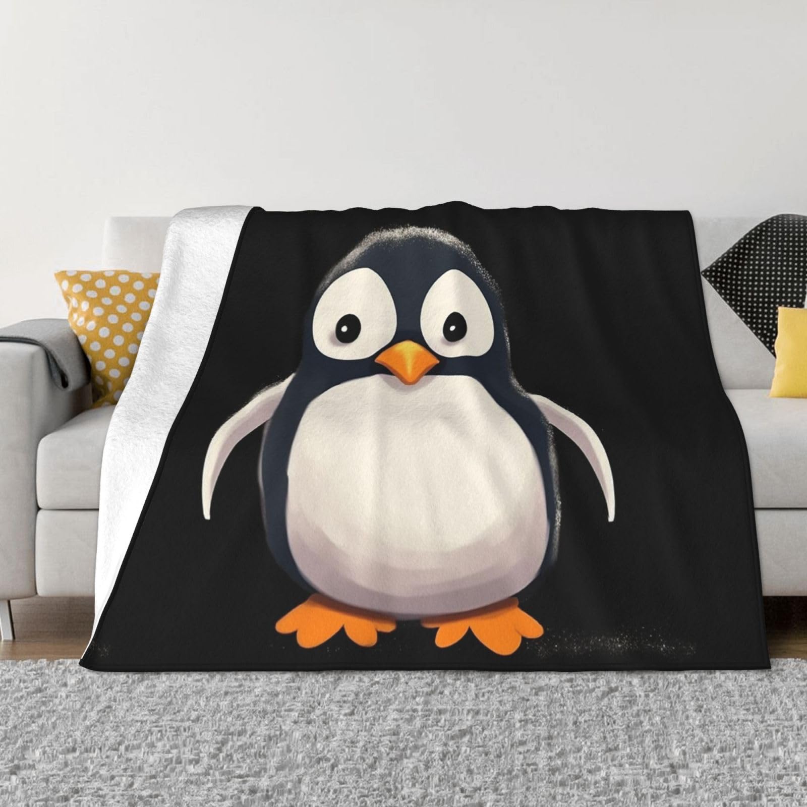 KLOPH Cute Penguin Throw Blanket 80"x60" Flannel Fluffy Warm Blanket for Couch, Reversible Plush Blankets for Bed, Comfy Fuzzy Blanket for Sofa, Plush Lightweight-Blankets for All Season