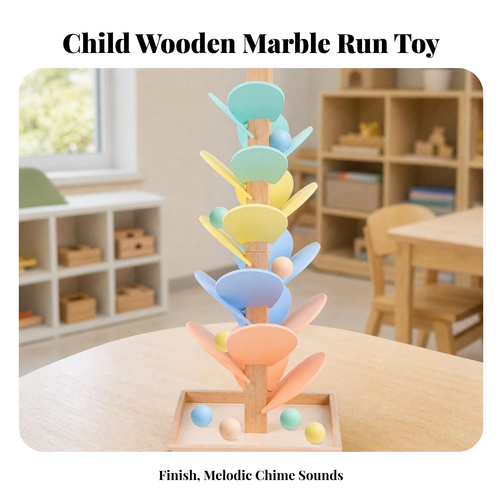 Harilla Gioco di Causa-Effetto con Base in Legno Educativo, Giocattolo a Rampe a Petalo con Palline Rotolanti, Colorato, per Area Giochi, Aula Scolastica, Bambini Piccoli, Stile A