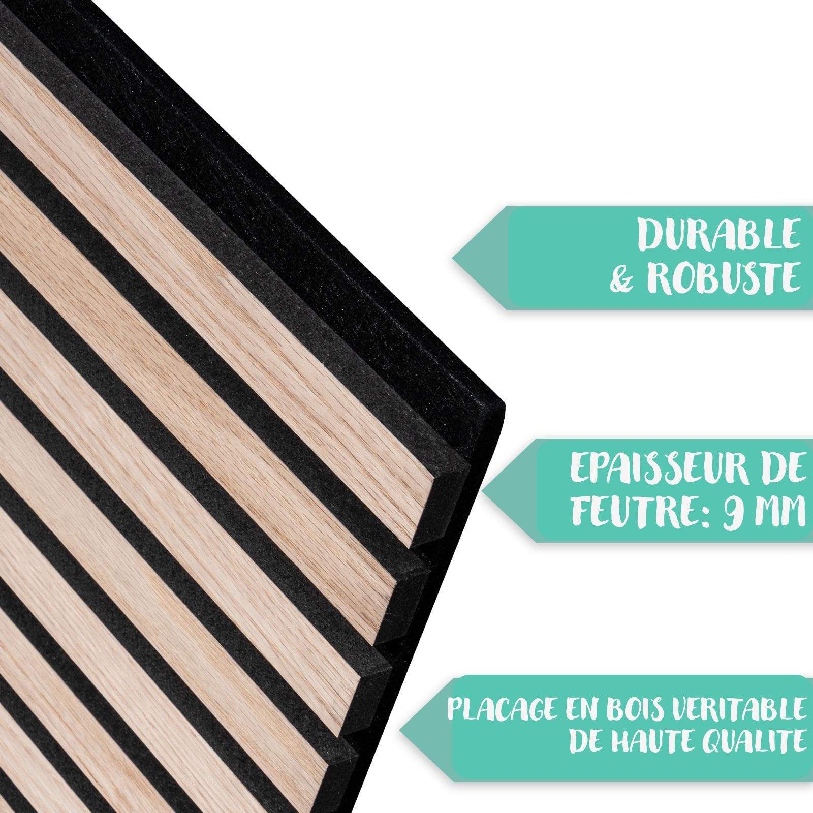 KARAT Panneaux muraux en MDF - Panneau Mural avec placage en Bois et Feutre - Tasseau Mural Décoration pour intérieur - Isolation sonore pour Bureau Maison - Chêne blanc118x60 cm