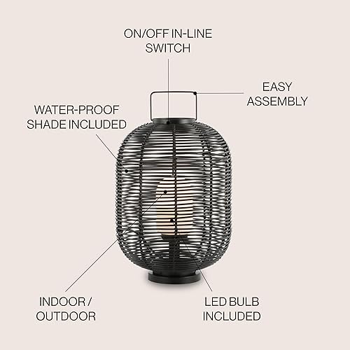 Miniatura 2 de JONATHAN Y JYL6506A Kandella - Linterna LED asiática ovalada tejida al aire libre de 26.7 pulgadas, bohemio, escandinavo, moderno, contemporáneo