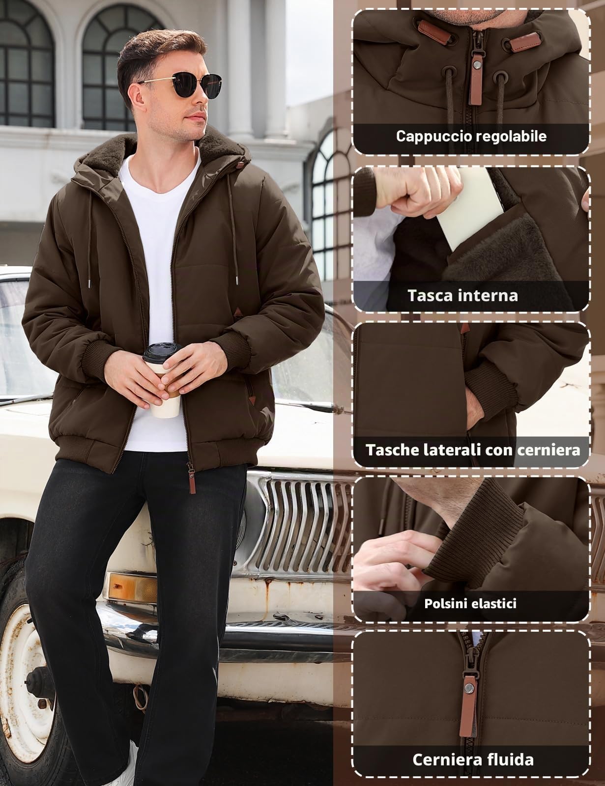 TOMEEK Giubbotto Invernale Uomo Giacca Caldo Giubbino Inverno in Pile Cappotto Spesso Parka Cappotti Antivento Elegante Casual con Cappuccio e Tasche Giacche