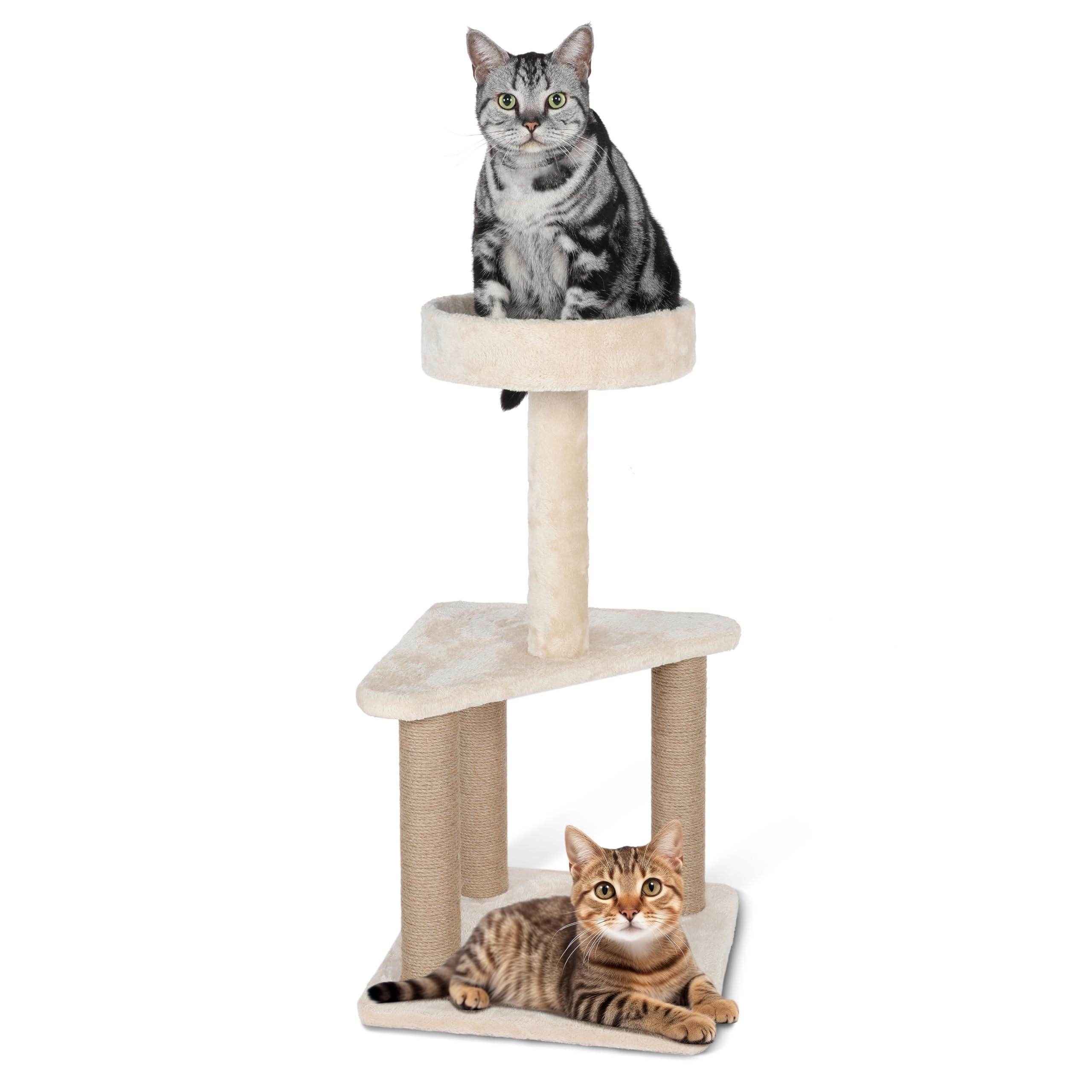 Premium Cat Tree Tower with Scratching Posts, Spacious Perch, and Funny Tickler - Indoor Climbing Activity for Large/Small Cats - Beige - 15.7 inches x 31.8 inches