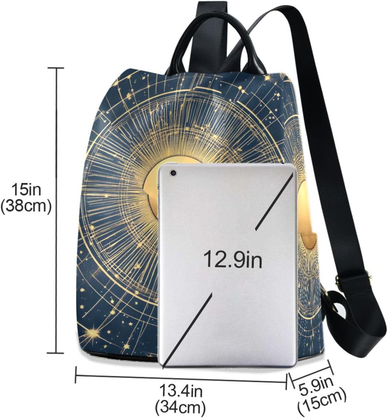 ALAZA A Sun with Stars Blue Gold Backpack Purse for Women Anti Theft Fashion Back Pack Shoulder Bag
