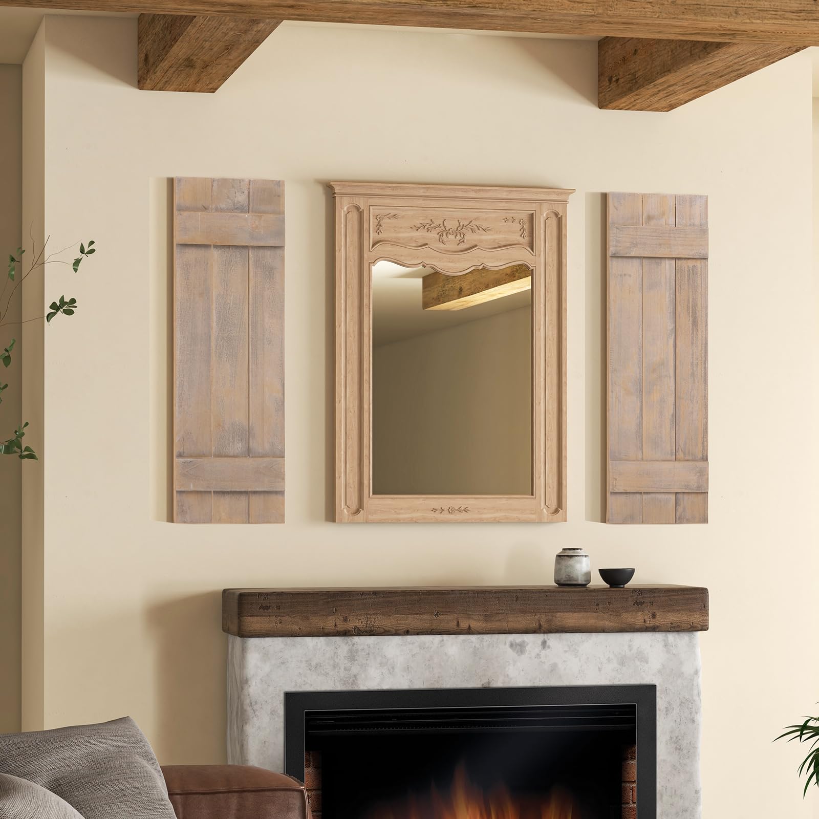 Giantex Set of 2 Shutters for Windows, Farmhouse Wall Decor, Paulownia Wood, Wall Mounted Hardware Included, Rustic Window Shutters for Outside Inside (Rustic Brown, 36'' x 11'')