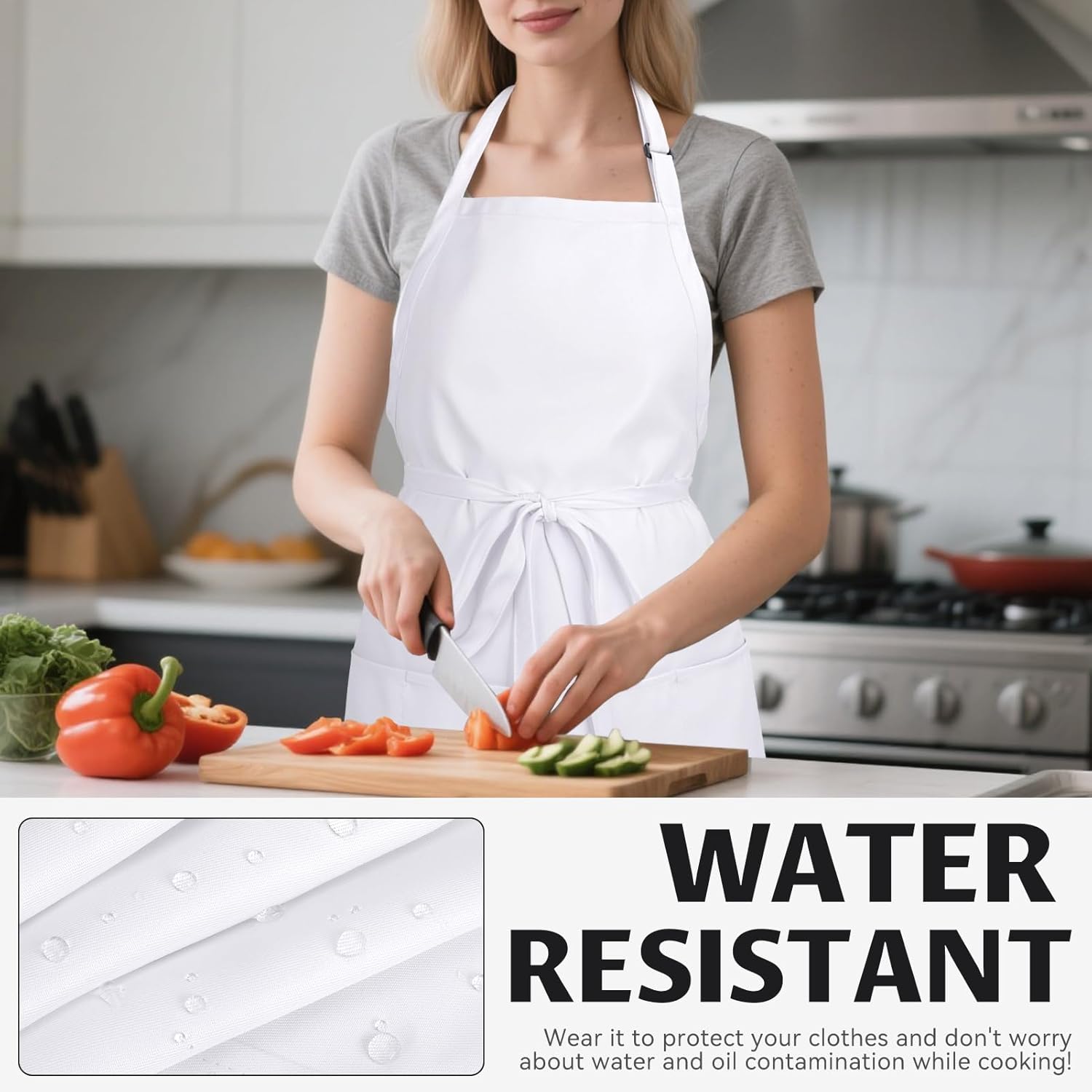 Kitchen Cooking Apron for Men Women, Work Apron with 3 Pockets for Waitress Waiter Server - Image 4