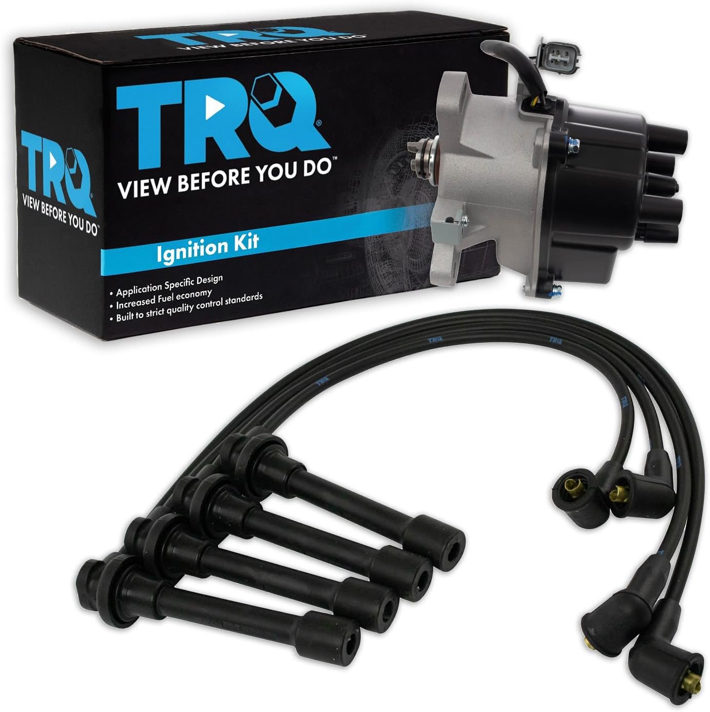 TRQ Ignition Coil Kit 2 Piece Distributor Compatible with 1998-2002 Honda Accord