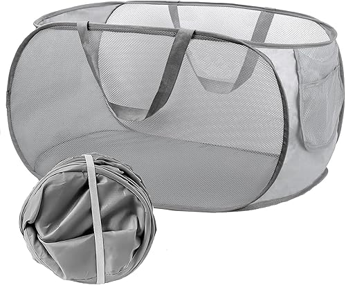 Miniatura 2 de Paquete de 2 cestas plegables para la ropa sucia  Cesta de malla desplegable para ropa sucia con bolsillo lateral  Cesta grande plegable de