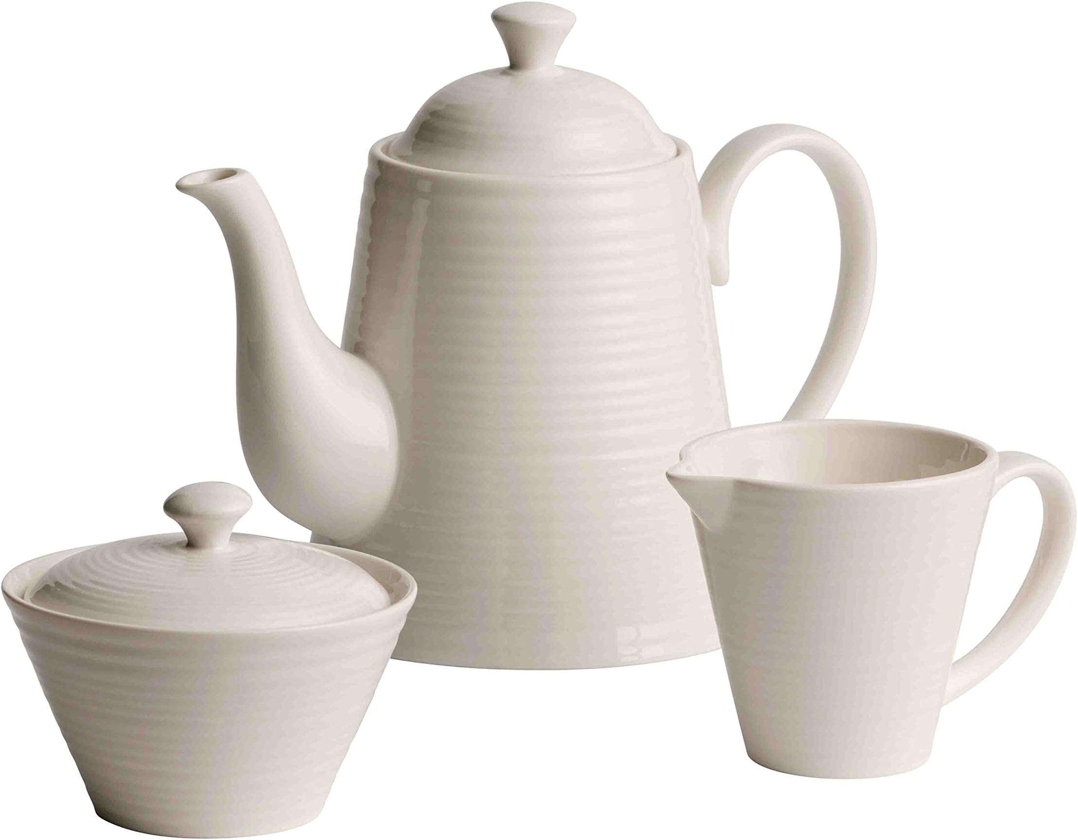 Belleek Pottery Ripple Beverage Pot, Cream and Sugar