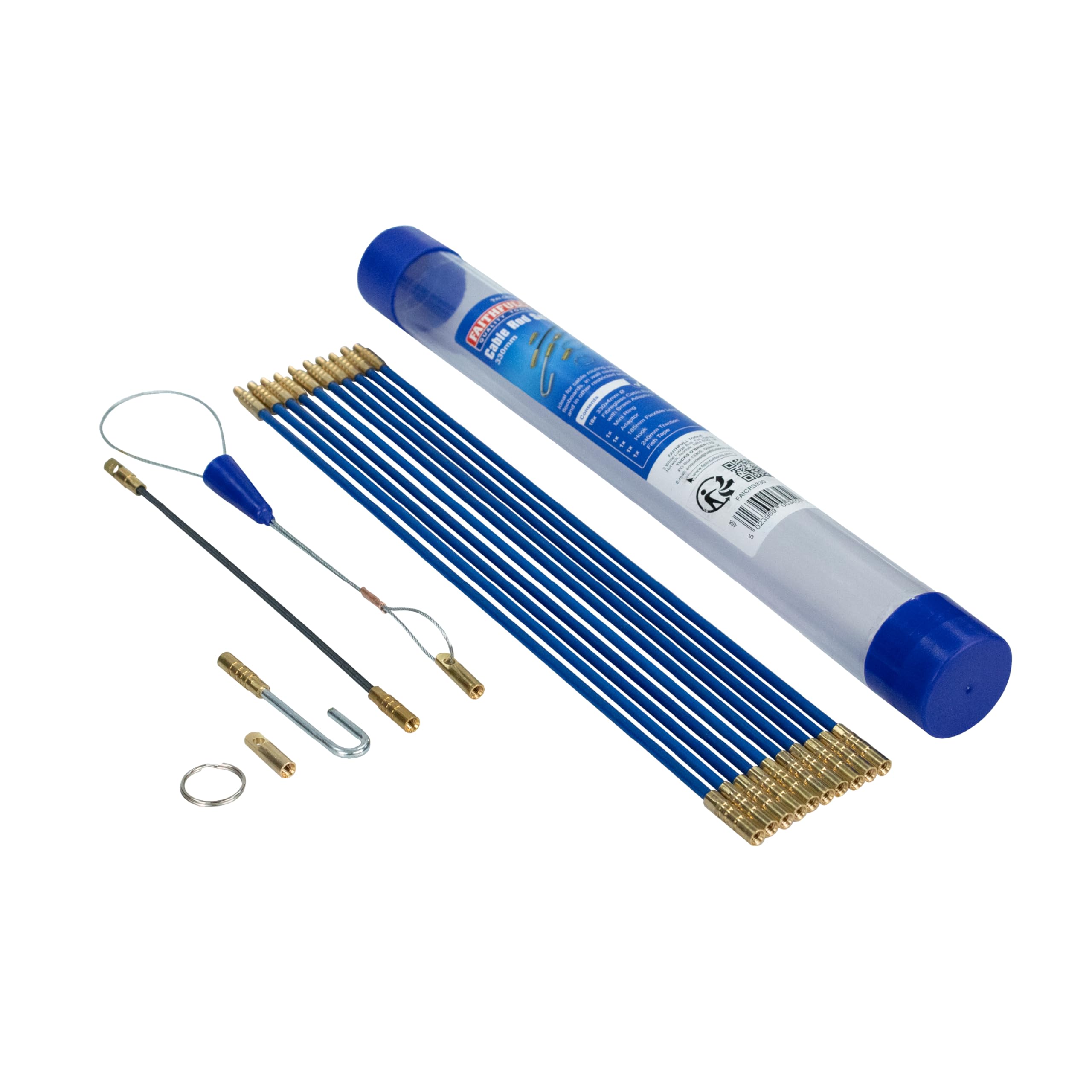 Faithfull FAICRS330 3.3M Cable Access Rod and Accessories Kit - 15 Pieces Including 10 x 330 mm Rods , Blue