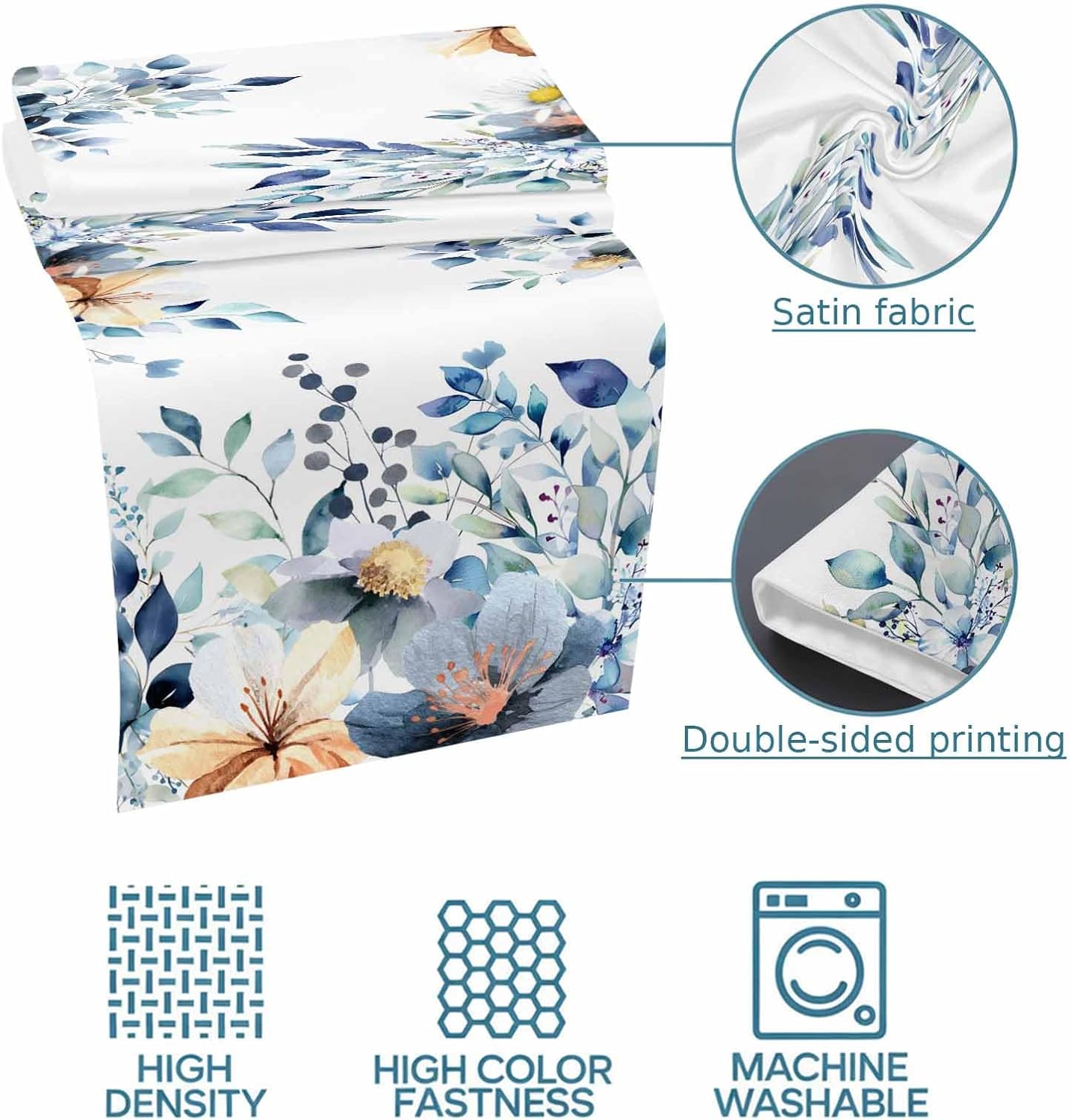 Blue Eucalyptus Bed Runner Scarf Bedding Accessory For Queen Size Bed,Soft Bed Scarves And Runners Stainproof Bedroom Decor For Hotel Wedding Room,Retro Farmhouse Botanical Floral Leaf 94"x20"