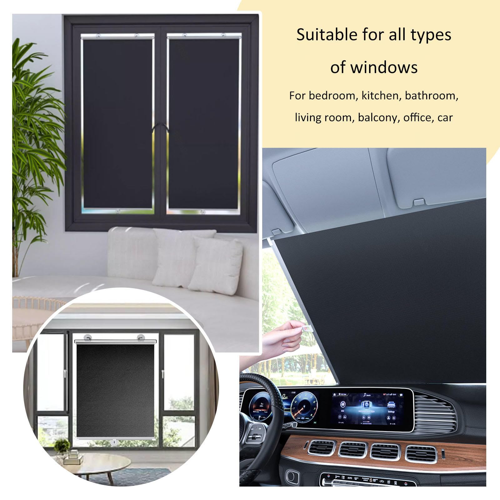 Store enrouleur occultant rétractable de 30 à 68 cm, facile sans perçage, pour la maison et le bureau, solution d'installation temporaire de 68 x 120 cm