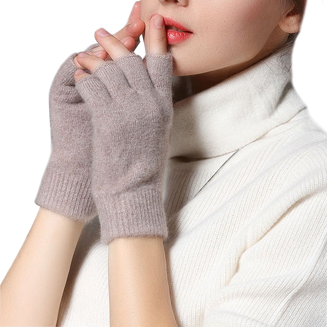Leben Women's F-Tawny Lerben® Fashion Men Soft Cashmere Warm Fingerless Gloves Autumn Winter Hand Wrist Warmer Mitten (F-Tawny)