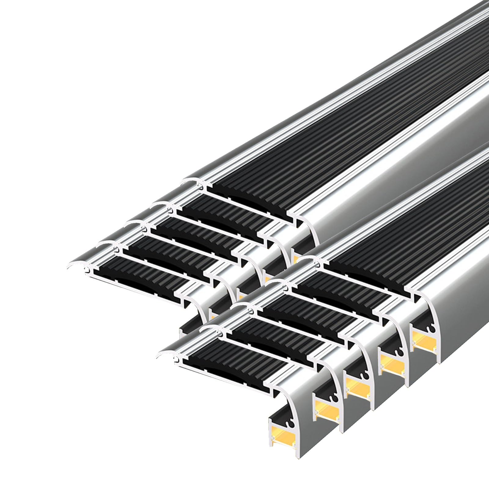 YLLFFLL Black Stair Edge Protector Non-Slip, 3.3 5 6.6 Ft Long Stair Nose Guards with Lights Led Channel, Staircases Nosing Edge Trim for Wooden Steps(30pack,L-1.6m/5.2ft)