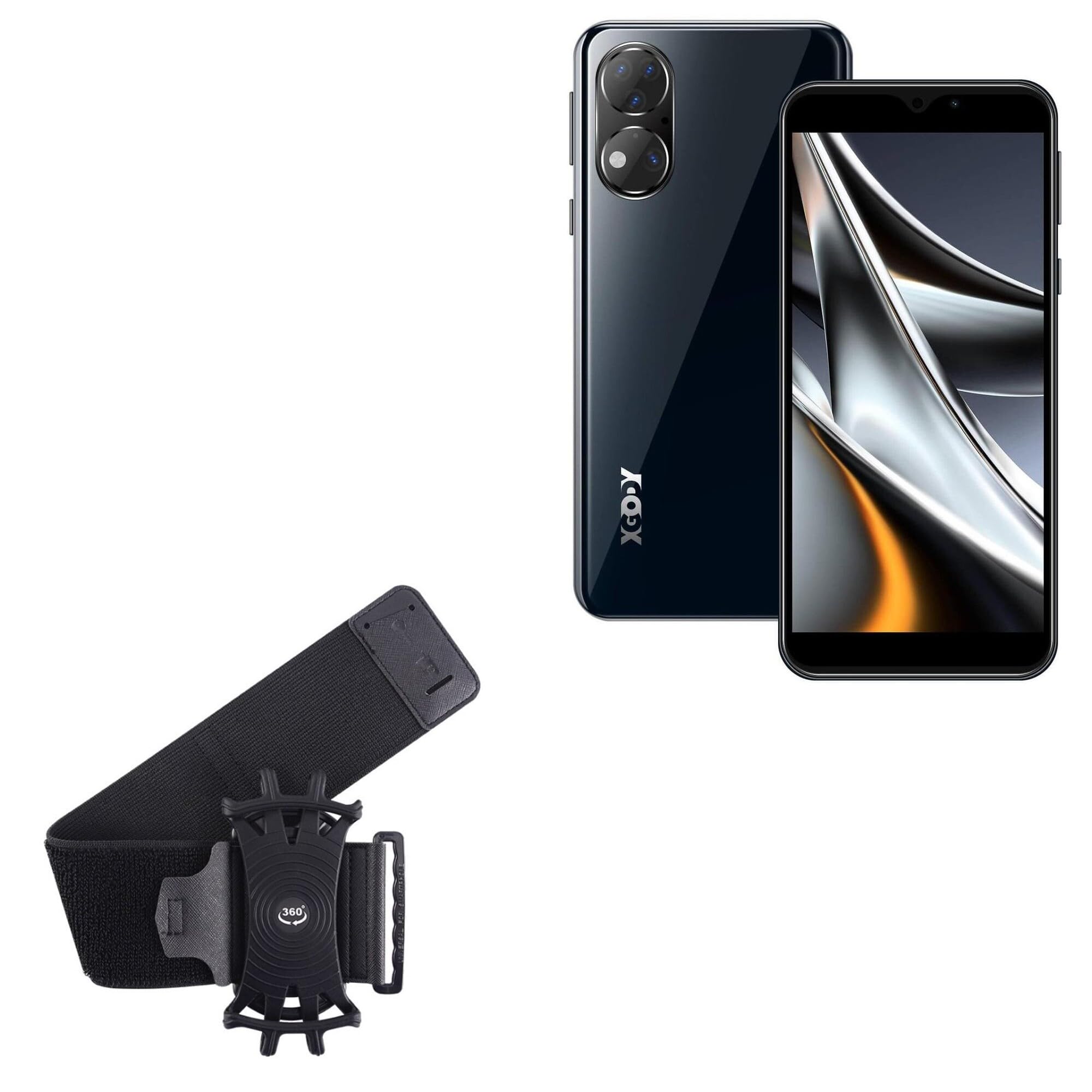 BoxWave Holster Compatible with Xgody X15 - ActiveStretch Sport Armband, Adjustable Armband for Workout and Running - Jet Black