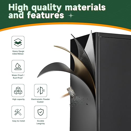 Miniatura 5 de Letaya Armario de almacenamiento de metal negro con estantes ajustables y puerta de cerradura, gabinetes de despensa de metal para el hogar,