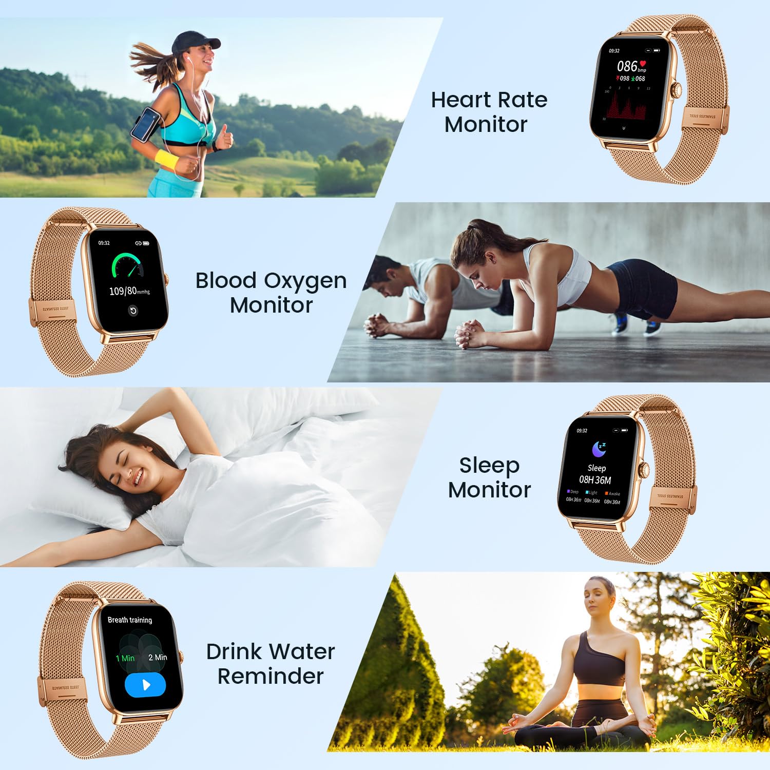 Orologio Smartwatch Donna Uomo Watch: 1,85" Schermo Contapassi con Risposta Chiamate Cardiofrequenzimetro da Polso con SpO2 Impermeabile Orologi Smart Watch Pressione Sanguigna per Android iPhone