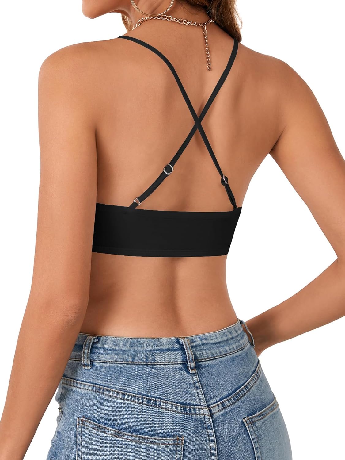 Rooscier Women's Deep V Neck Backless Cami Adjustable Strap Sleeveless Tank Top - Image 5