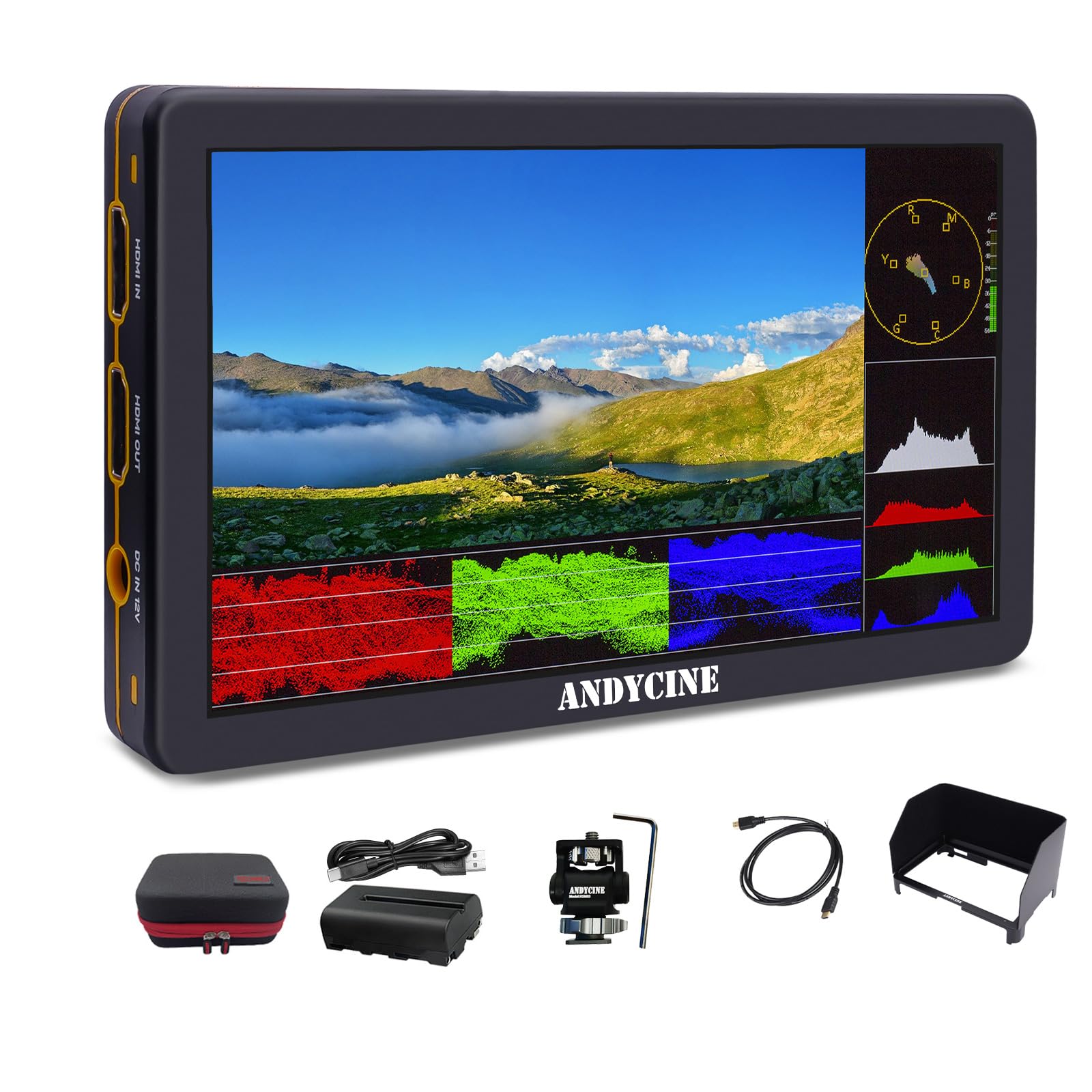 ANDYCINE T6 6Inch Monitor Fotocamera Alluminio Shell 4K 60Hz HDMI HDR 1920x1080 Tutte le forme d'onda, 3D Lut con Batteria e Custodia