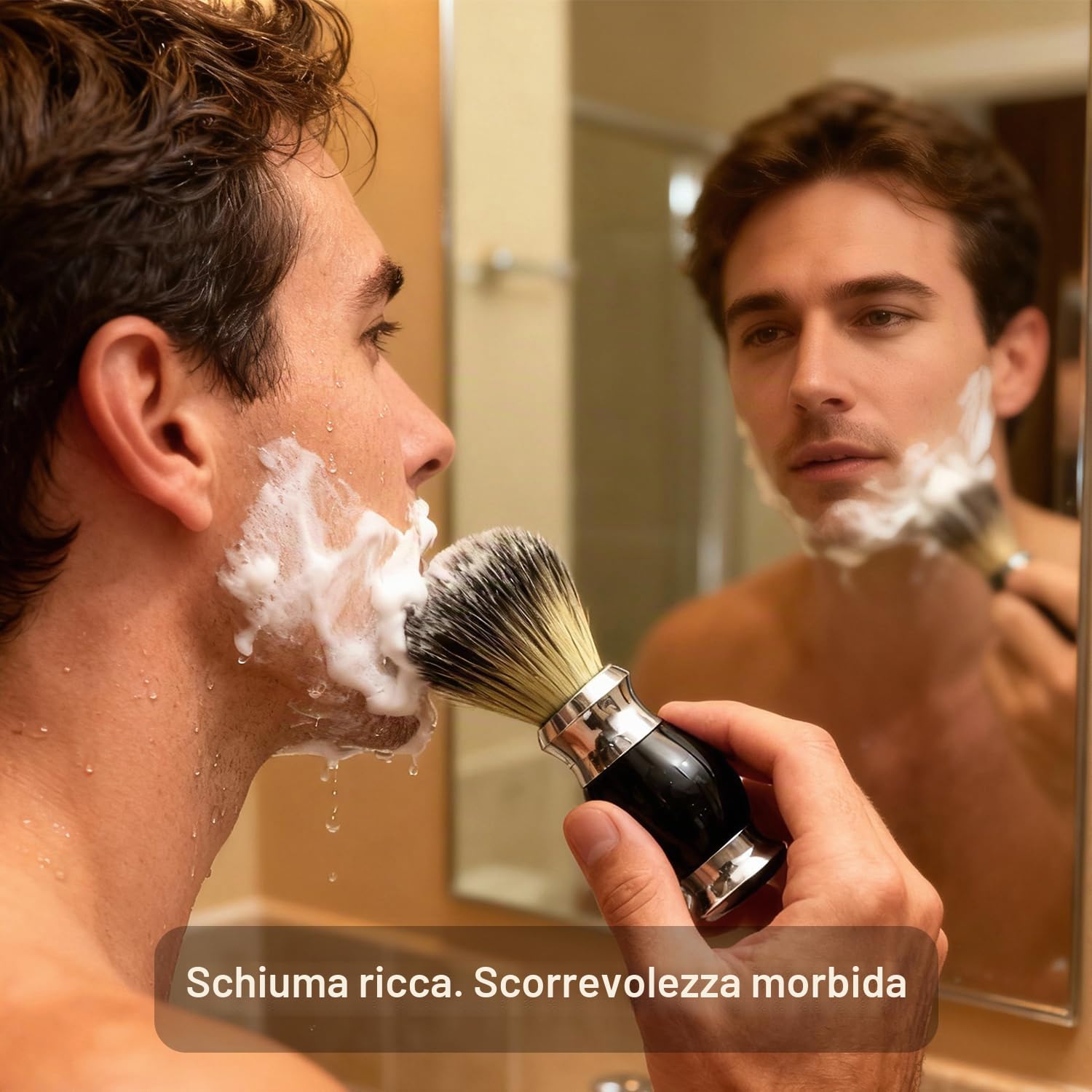 GRUTTI Set da Barba 3 in 1 da Uomo, Pennello da barba in finto tasso + telaio da barba + ciotola da barba, Porta Rasoio Compatibile con Rasoio Manuale Gillette, Set Regalo per Rasatura per Uomo
