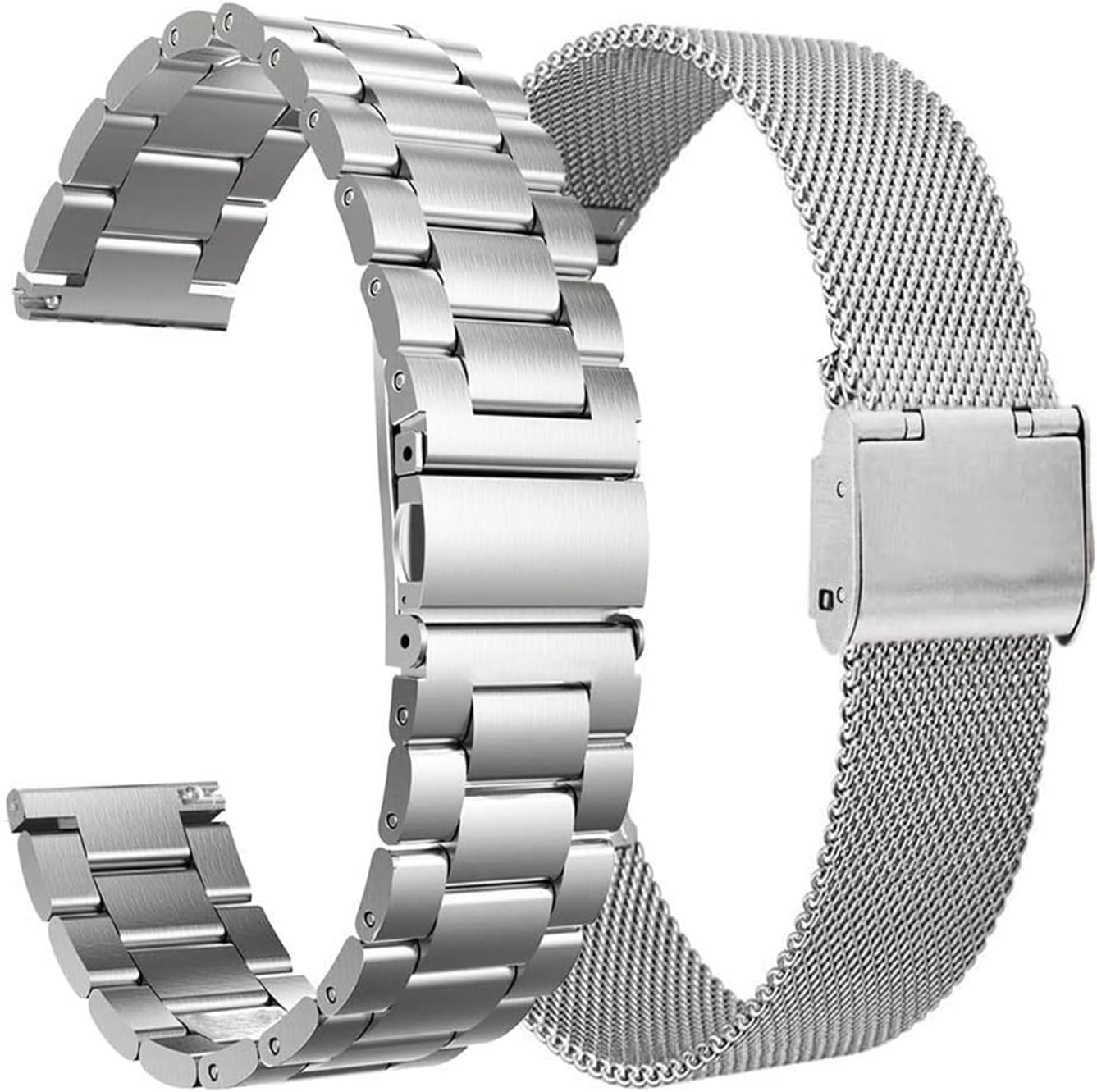 valkit 2 Packs for Galaxy Watch 7 6 5 4 FE Band Pro Classic 43/47/45/40/44/42/46mm Elegant Casual Solid Stainless Steel Metal Wristbands Women Men for Samsung Galaxy Watch Active 2(Silver+Silver)