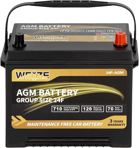 Weize Platinum AGM Battery BCI Group 24F Automotive Battery, 120RC,
