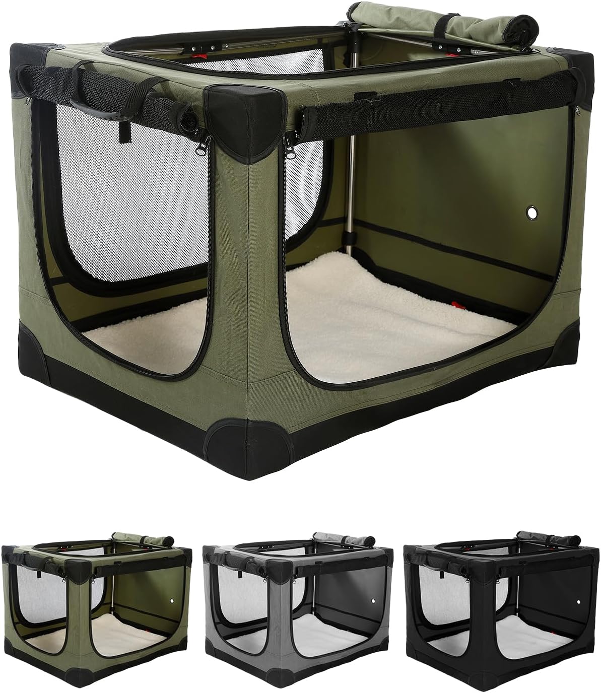 36 Inch Collapsible Travel Dog Crate for Medium Large Dogs, Portable Dog Crate 4-Door Foldable Soft Kennel with Chew-Proof Mesh Windows for Indoor & Outdoor Travel,with Storage Bag,Green 36.0"L x 25.0"W x 25.0"H Green