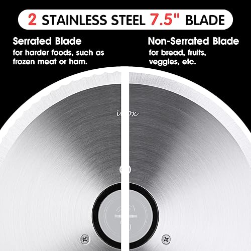 Miniatura 5 de CUSIMAX - Cortador eléctrico de carne con dos cuchillas extraíbles de acero inoxidable de 7.5 pies y empujador, cortador de pan de frutas y