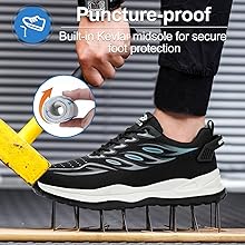 Zapatos de Seguridad para Hombre Zapatillas de Trabajo con Punta De Acero Ligero Transpirables Antideslizantes Zapatos Trabajo Negro 36-49 EU2