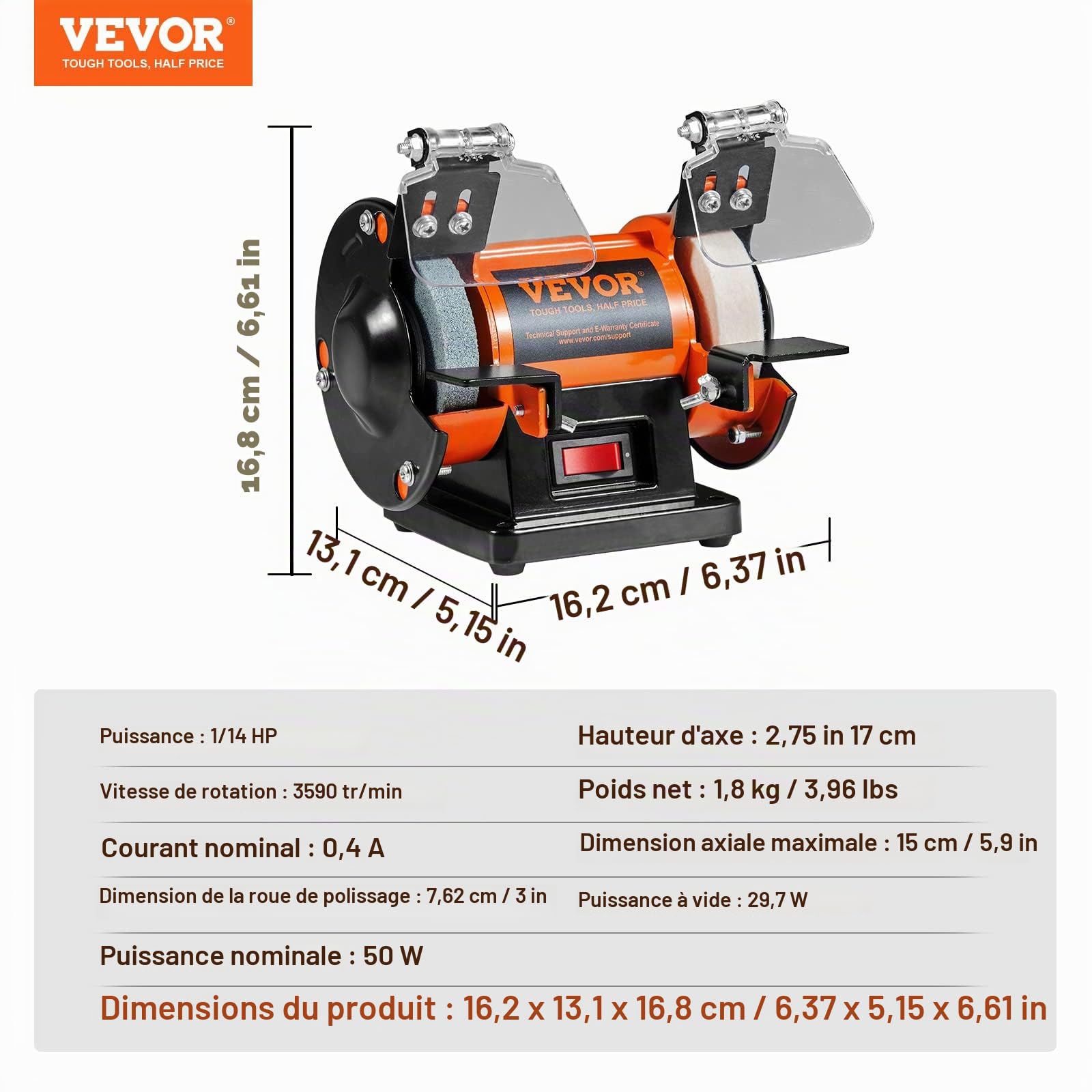 VEVOR Touret à Meuler 50 W Moteur sans Balais Polisseuse d’Établi 2980 tr/min avec 3 Meules 100+ Accessoires Machine de Polissage Fin et Grossier Meulage Élimination de la Rouille des Métaux Bijoux | Pour métal/bijoux/bois/jade/plastique/argent DIY, avec