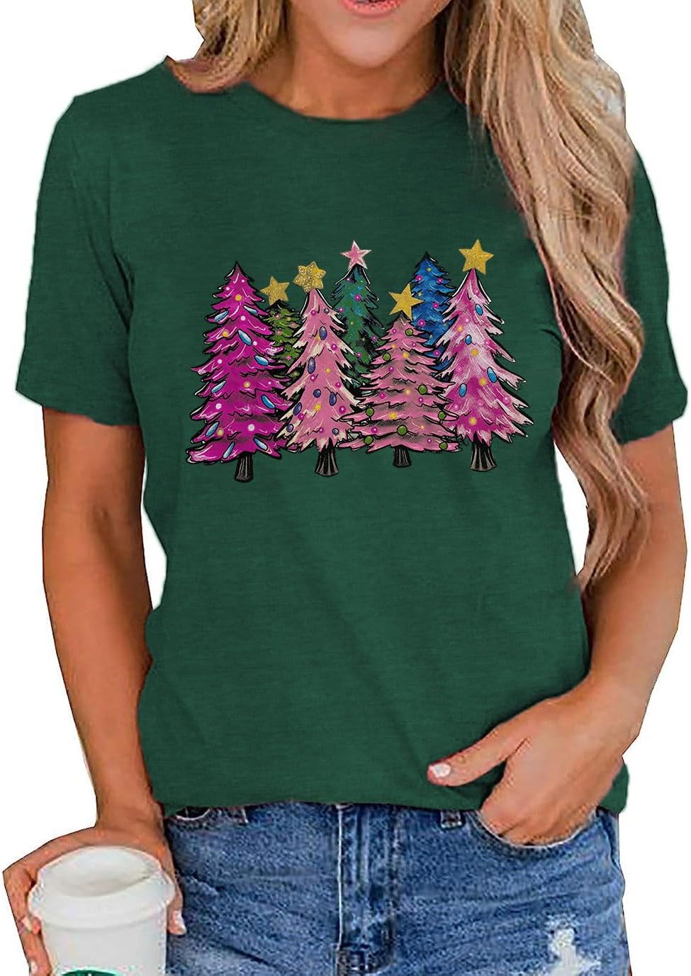 Christmas Shirts for Women:Merry and Bright Shirt Xmas Tree Casual Short Sleeve Tee Tops - Image 6