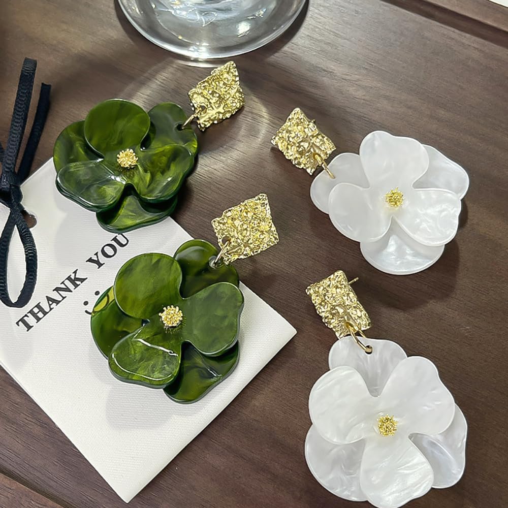 Colorful Plant Flower Dangle Earrings for Women Elegant Acrylic Camellia Flower Drop Earrings Resin Floral Earrings Jewelry for Women Gifts - Image 8