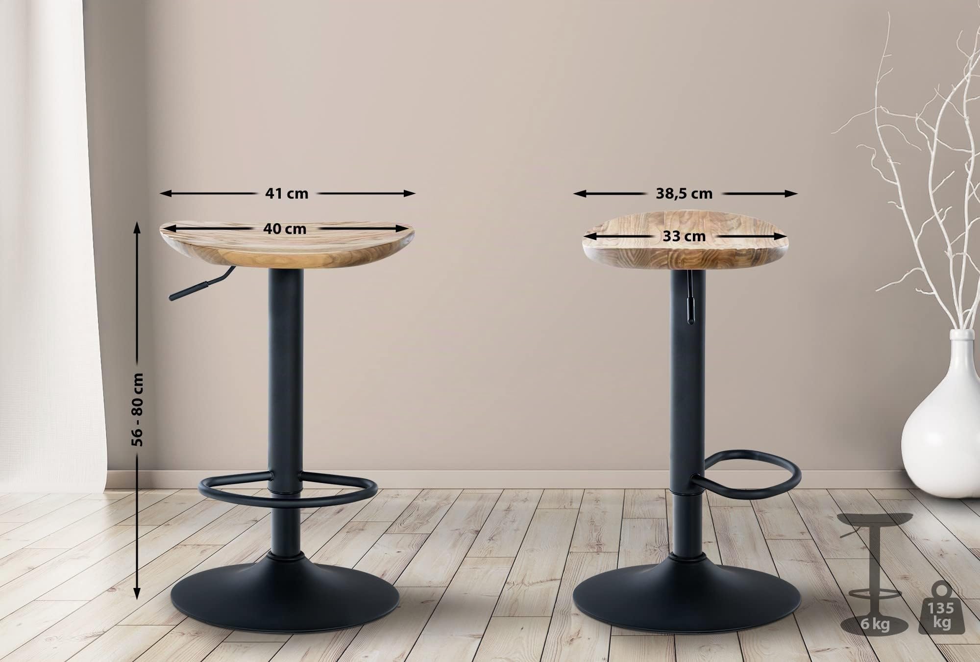 CLP Set De 2 Taburetes De Bar Skelde con Asiento De Madera I Juego De 2 Sillas para Barra De Cocina con Base Metálica Color Natura