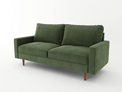 SILKIR 3-Person Couch for Living Room | Perfect for: Apartment/Studio/Office & Small Space | Velvet Fabric | Fast and Easy Assembly | (Olive Green) Modern Contemporary Mid-Century, 70 Inch Sofa