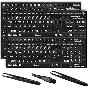 Pack of 2 Black English Matte Keyboard Stickers US Computer Replacement Keyboard Sticker for Any Computer Keyboard 2 Mounting Tweezers 1 Cleaning Brush US Black Matte